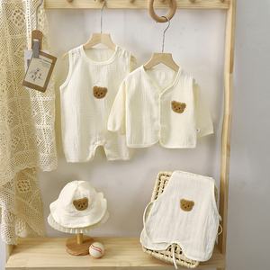 Conjunto <span class=keywords><strong>de</strong></span> Cuatro Piezas para Bebé Recién Nacido, Chaqueta con Tirantes, Faja, 100% Algodón, Color Sólido, Ropa <span class=keywords><strong>de</strong></span> Verano Unisex - Product Image 5