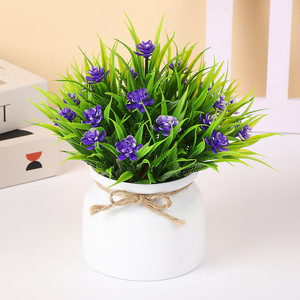 Fleur de <span class=keywords><strong>lotus</strong></span> artificielle en pot, petite plante porte-bonheur avec herbe verte dans un pot blanc, décoration de table de bureau à domicile - Product Image 4