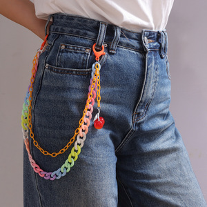 Chaîne de pantalon en acrylique Yueli avec pendentif étoile et lune, double anneau, chaîne de taille unisexe, accessoire de mode hip-hop pour usage quotidien - Product Image 2