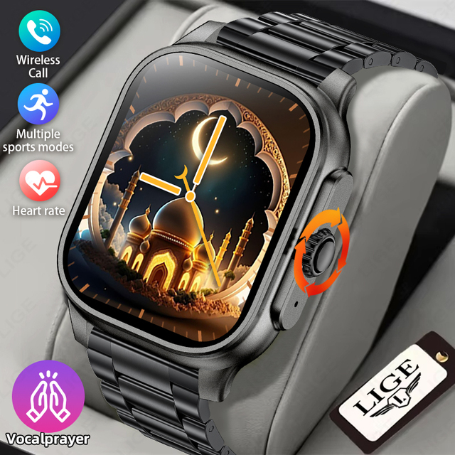LIGE BWM77MAX 2 Straps Smart Watch for Men Playing the Quran Audio Recording Wristwatch Qibla Birection Intellect Watch Smart