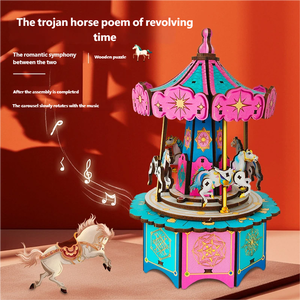 Boîte à musique carrousel en bois <span class=keywords><strong>3D</strong></span> et cadeau de fête - Artisanat en bois fait à la main avec un design de <span class=keywords><strong>puzzle</strong></span> <span class=keywords><strong>3D</strong></span> pour une présentation décorative - Product Image 5