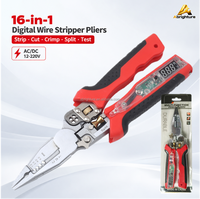 Pince à dénuder multifonctionnelle 16-en-1 CR-V avec testeur de tension numérique rechargeable pour couper, sertir et réparer