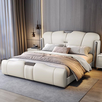 Lit king-size gris italien, style minimaliste, en bois, pour la maison, vente en gros, lit de luxe en cuir haut de gamme pour hôtel avec rangement