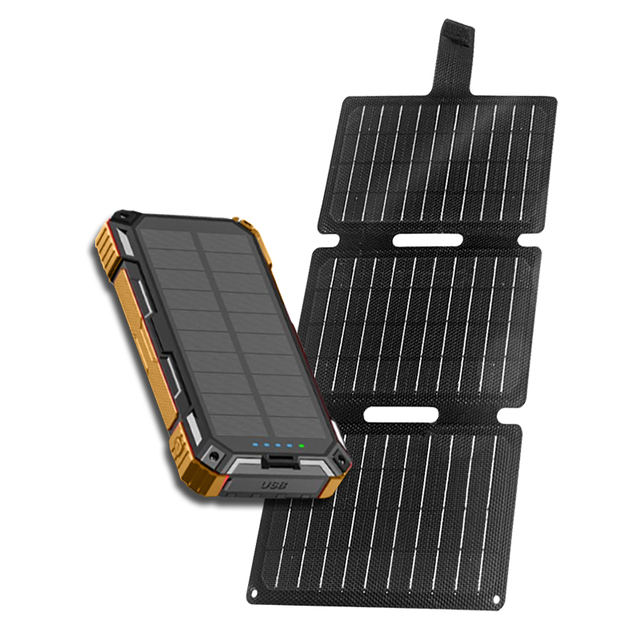 Hiluckey Fast Charging 20000 MAh Foldable Outdoor Portable Solar Charger 20000mAh Powerbank Solar Power Bank With Led Lights