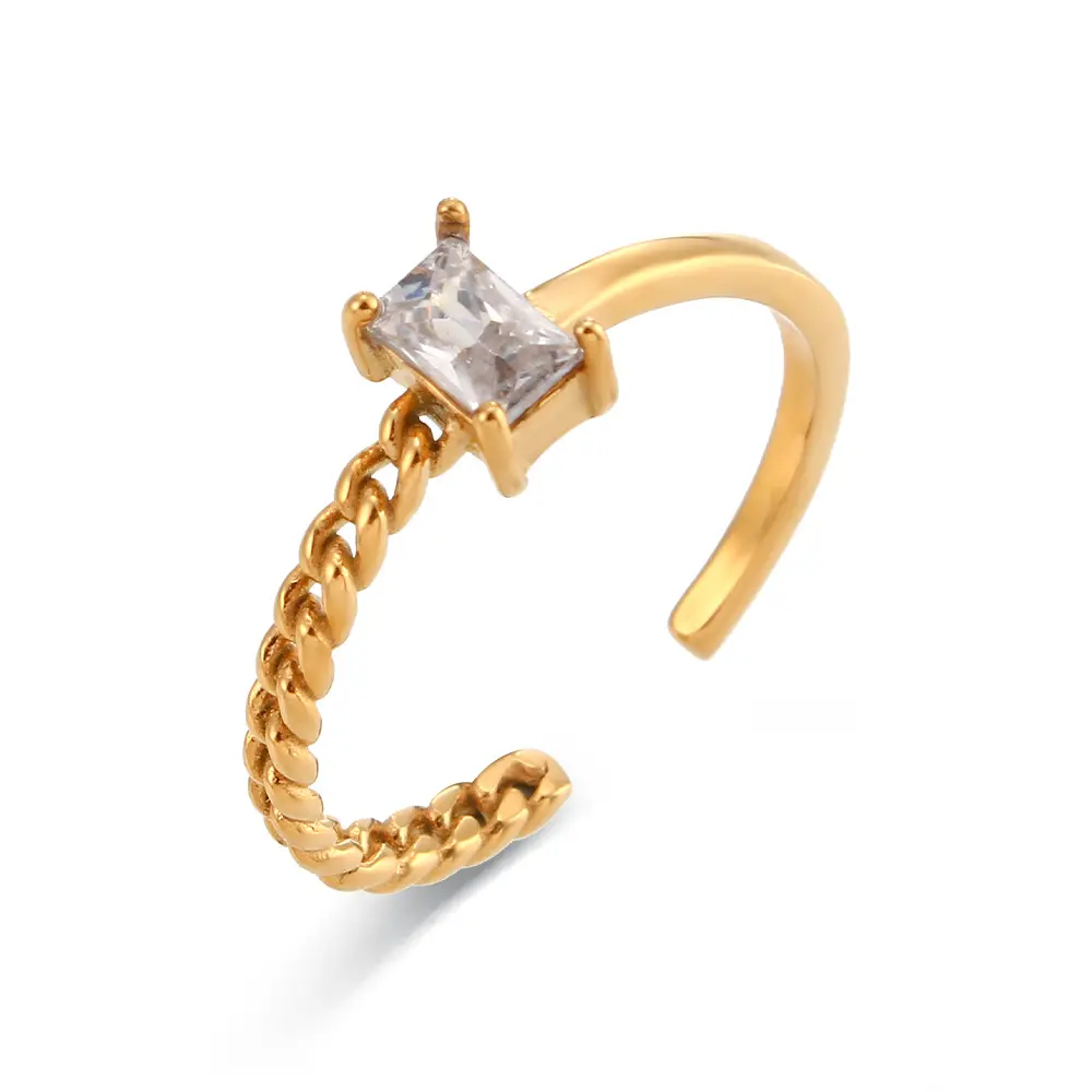 Accessoires De Bijoux 18k Gold-plated Stainless Steel Ring Waterproof Chain Square Diamond Ring Bijoux En Aci Inoxyd Bague
