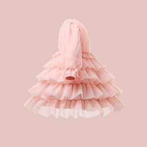 Abito da bambina in maglia rosa per 2-12 anni ODM abbigliamento per bambini con fiocco decorazione maniche lunghe al ginocchio 'Cake Dress' per la primavera - Product Image 3
