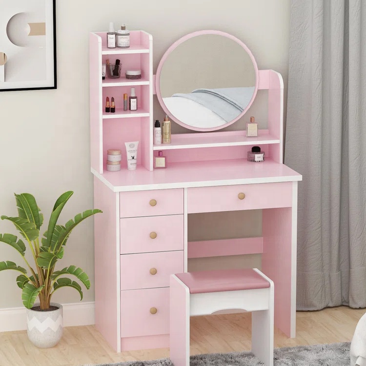 pink colour dressing table Ballerina Pink Velvet Quilted Dressing Table Vanity Station with LED Mirror