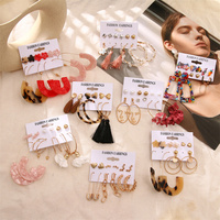 Ensemble de boucles d'oreilles vintage à motifs floraux et géométriques, comprenant des clous, des créoles, des pampilles, des papillons, des cercles en alliage et des perles pendantes, style mode, Brincos