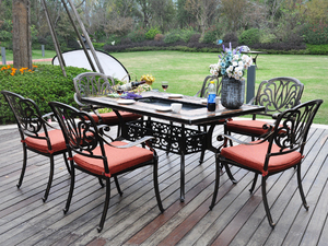 Outdoor Furniture Garden Patio Antique Shiny Copper <b>Black</b> Cast Aluminum <b>Dining</b> <b>Tables</b> and <b>Chairs</b> Set - Product Image 3