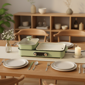 Grill électrique avec fondue, antiadhésif, amovible, sans fumée, 1500W, pour la maison, barbecue, steaks, shabu-shabu, nouilles - Product Image 1