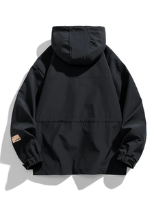 Chaqueta Casual Ligera con Capucha Desmontable para Hombre, Color Beige, Poliéster, Lavable a Máquina - Cierre de Cremallera - Product Image 3