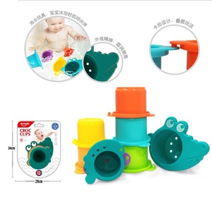 Huanger-Juguetes Educativos para el baño del bebé, set de apilar y apilar vasos de plástico para apilar y apilar de cocodrilo - Product Image 2