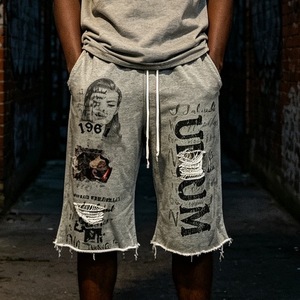 Shorts Homme Personnalisés OEM 100% Coton Imprimé Coupe Courte Vintage Ample en Molleton Français Effet Vieilli Grande Taille Épais pour l'Été - Product Image 2