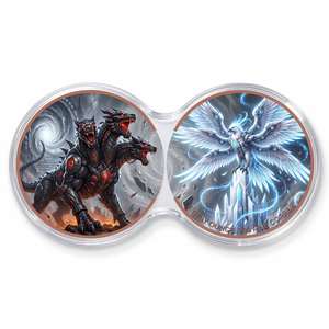 2 Monedas de Fantasía de Cobre Fino .999 de 1 oz, Diseño Tradicional Moderno Antiguo, Cerberus vs Fénix, Impresión UV, Coleccionables Nacionales - Product Image 1