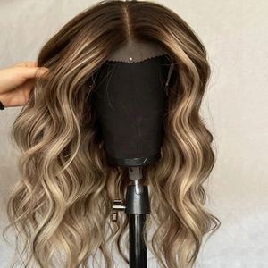 Nudos de lejía, cabello humano virgen europeo de alta calidad, resaltado, Color marrón, onda del cuerpo, hermosa peluca con malla frontal 13*6 para chica de fiesta - Product Image 1