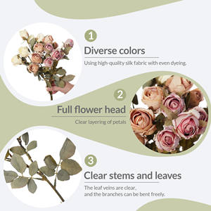 Пять искусственных маленьких роз, осенние букеты-имитации, на стеблях, оптом, хит продаж для трансграничной торговли - Product Image 6