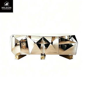 Buffet de luxe haut de gamme à <span class=keywords><strong>miroir</strong></span> géométrique diamanté avec base dorée pour salon, salle à manger, rangement, idéal pour villa et projets hôteliers - Product Image 6