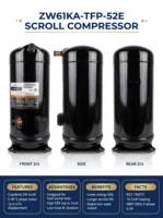 Compresseur Scroll pour Pompe à Chaleur Série ZW 5 CV ZW61KA-TFP-52E 380-420V/3/50Hz R22 R407C 18.3kW pour Climatisation et Chauffe-Eau