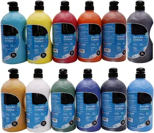 Juego de pintura de color acrílico de firma 12x33,8 oz (1L) Acabado semimate Adecuado para lienzo Tela de madera Papel de cartón de cuero MDF