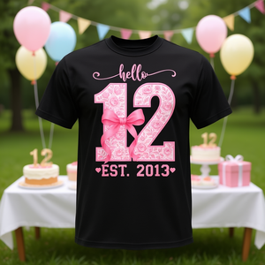 Hello Twelve Est 2013 Camiseta Coquette Bow para niña de 12 cumpleaños - Product Image 3