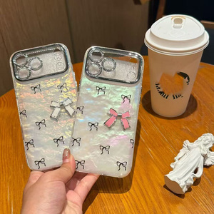 <span class=keywords><strong>Funda</strong></span> Transparente con Lazo Plateado Brillante para iPhone 17 16 15 14 13 12 11 Pro Max X Xr Xs Max, Cubierta Suave con Brillo - Product Image 3