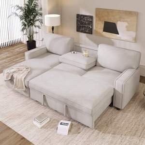 Modern Convertible Reclining <b>Sleeper</b> <b>Sofa</b> <b>Bed</b> 3 USB Ports PU Leather Solid Wood Legs Wear-resistant Living Room Bedroom - Product Image 3