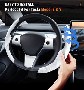 Vente en gros d'accessoires automobiles Kit d'habillage ABS blanc fibre de carbone noir Cadeaux pour Tesla Model 3 / Y Housse de protection de volant - Product Image 4