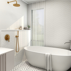 300x600mm 無地 不均一表面 カララ デラックス ウェーブ 3D リーフ アイボリーホワイト マット リップル インテリア壁タイル 浴室 キッチン用 - Product Image 5