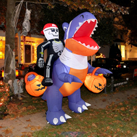 Décoration gonflable d'Halloween de 1,80 m : Fantôme noir monté sur dragon violet avec citrouille et lumières LED intégrées
