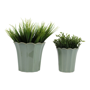 Scalloped <b>Ceramic</b> Flower <b>Pots</b> With Drainage For Indoor Outdoor Plants 2 Pack - Product Image 2