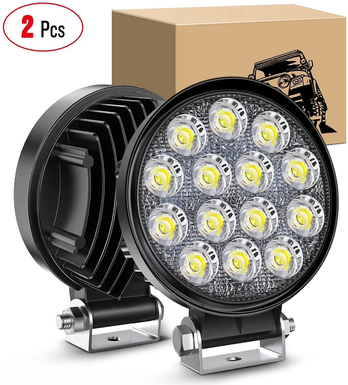 높은 밝은 4200LM 4.5 인치 라운드 14pcs 트레일러 차량 LED 작업 빛 42W 자동차 오프로드 운전 빛 트럭