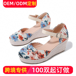 Coco Siliya – sandales à semelles compensées, bout fermé, semelle extérieure en paille, imprimé floral, fermeture à boucle, chaussures d'été pour femmes - Product Image 5
