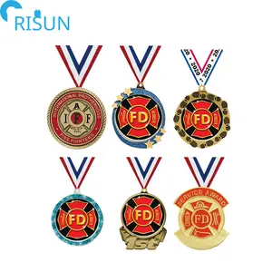 Toptan itfaiyeci madalya özel Metal yumuşak emaye Logo 3D Glitter Fire Fighter madalya şerit hatıra madalya Medalla madalyon
