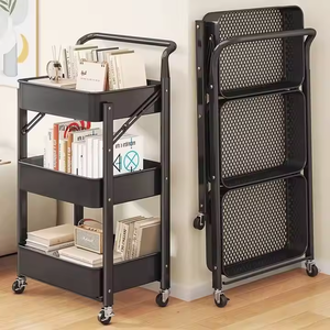 Carrito rodante plegable moderno de <span class=keywords><strong>3</strong></span> niveles, organizador de almacenamiento de Metal a la moda, estante de utilidad con carrito de herramientas multiusos - Product Image 3