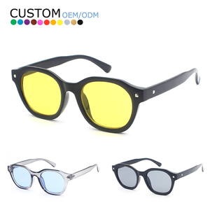 Retro Rivet Square Sun Glasses Women Men Luxury Designer Fashion Vintage Yellow Round Lens <b>Sunglasses</b> - Product Image 1
