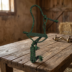 Rub International Modèle 7860H Premium Halter en corde de cuir nouée à la main avec muserolle tressée arc-en-ciel |   Cheval durable et personnalisable - Product Image 1