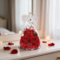 Rose éternelle sous cloche en verre en forme d'ange, rose préservée sous couvercle en verre pour la Saint-Valentin, la fête des mères, vente en gros