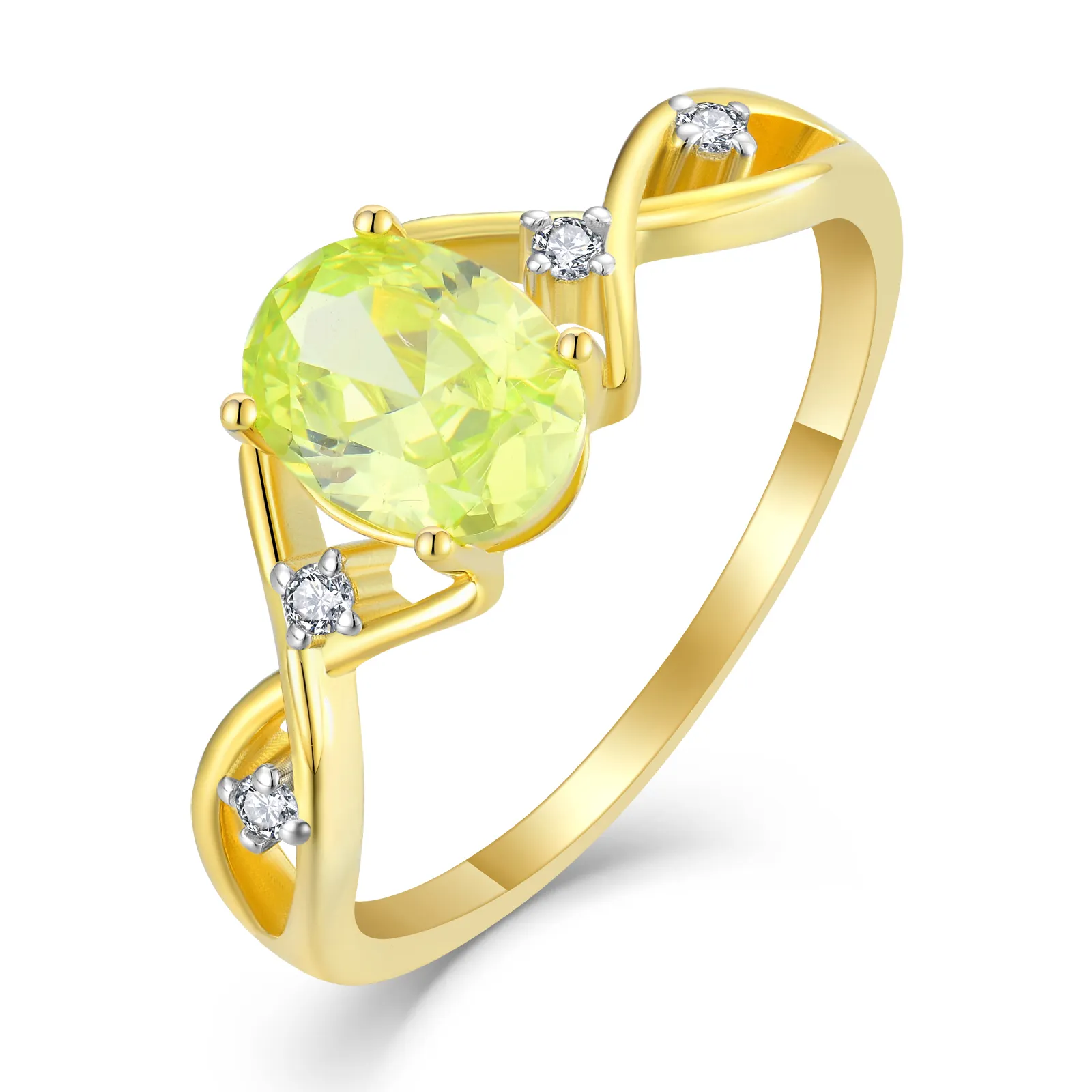 Wholesale Natural Gemstone 18K Gold Plated Jewelry Dainty 925 Sterling Silver Oval Cut Green Stone Ring