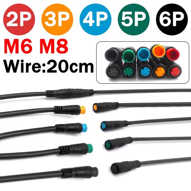 Julet M6 M8 Waterproof Electric Bicycle Butt Joint Plug Male Female Ebike 4 Pin Display Cable Connector Wire 20cm