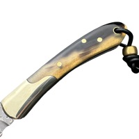 Couteau pliant VG10 en acier Damas, lame sans noyau, manche en corne de bœuf, tête en cuivre, pour camping, survie, collection