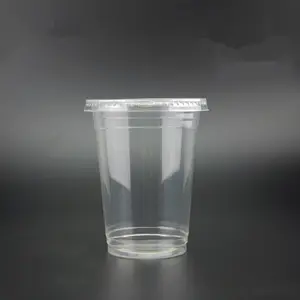 Çin üretici özel baskı logo kupası suyu şeffaf PET / PLA soğuk içecek 16oz 32oz tek kullanımlık plastik bardaklar ile kapaklı
