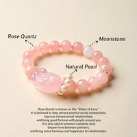 Bracelet classique en quartz rose naturel de Madagascar 10 mm - Charme de richesse Feng Shui PiXiu, pierre de guérison du chakra cardiaque, cadeau pour
