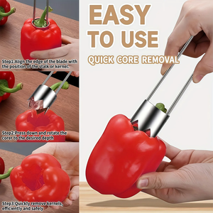Zenidoo Stainless Steel Adjustable Universal Multi-Function Kitchen Gadget Red Bell Pepper Seed Remover Fruit <b>Vegetable</b> Corer - Product Image 6