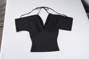 Camiseta de Verano Transpirable con Encaje y Estampado Digital, Cuello en V, Tejida, de Manga 1/2, Color Sólido, Blusa Casual Elegante para Mujer - Product Image 2