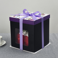 Boîte à gâteaux d'anniversaire en carton fait à la main de luxe noir 10 "boîte à gâteaux de mariage boîte à gâteaux à fenêtre transparente
