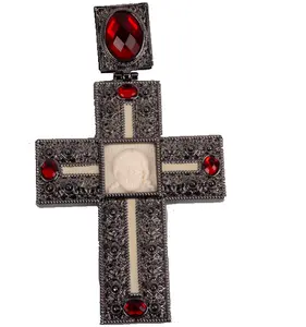 De gros noir croix-Wostu — pierres de cristal orthopdox pour fête du père, arme à chaîne en or pour poitrine, placage noir, en alliage, grande croix pci pour la poitrine