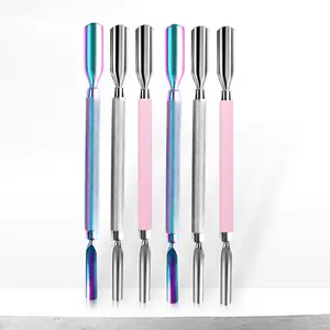 Professional Beauty Tool Factory Customization Stainless Steel Cuticle Pusher Wholesale Metal Rainbowand Pink Nail Pusher Set