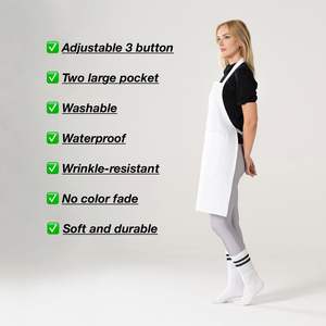 Tablier de cuisine noir bon marché personnalisé pleine longueur pour lave-vaisselle tissu coton polyester Tablier de cuisine pour chef Logo avec deux poches - Product Image 2