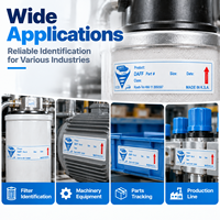 Étiquettes de filtre industrielles personnalisées, autocollantes en rouleau, en PET blanc, avec des champs de numéro de pièce, de taille et de date variables