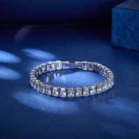 Bracelet unisexe classique en acier à maillons carrés, tendance, avec zircone cubique, en cuivre plaqué rhodium, style tennis, pour femmes et hommes